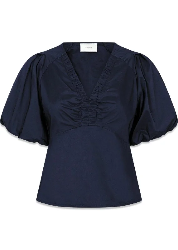 Irina Poplin Blouse - Navy Oversized Silk Blouse