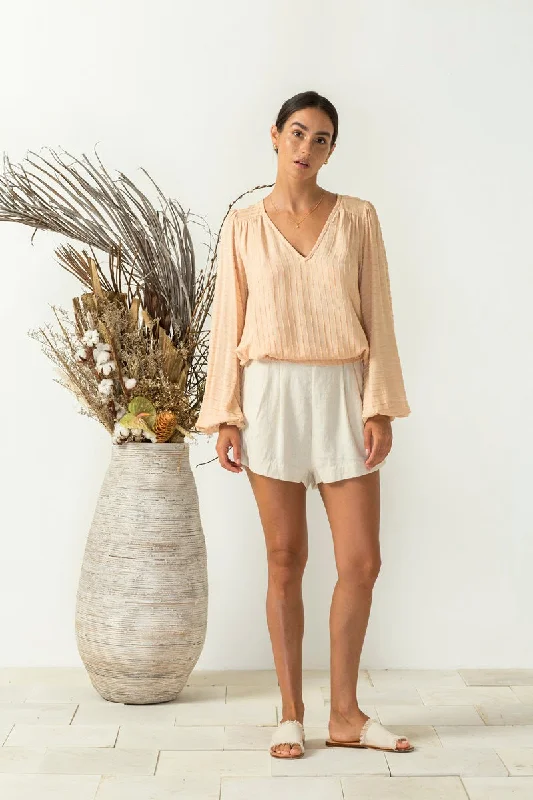 Bird & Kite - Liliana Blouse - Stripe Peach Satin Drape Blouse