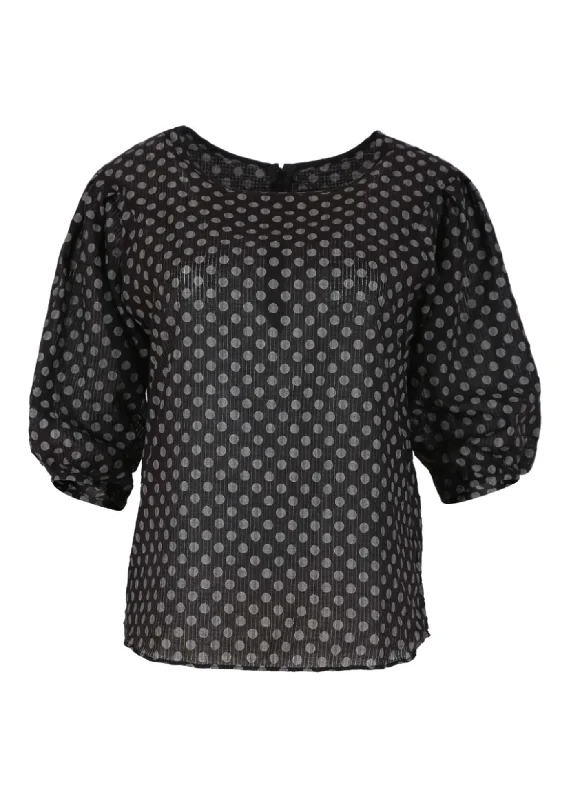 Polka Dot Blouse Black in Seersucker Silky Tunic Blouse