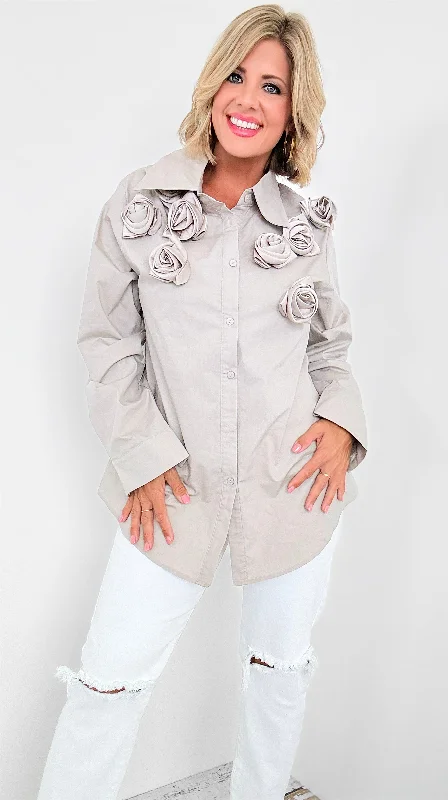 Blossom Embellished Blouse Satin Bow Blouse
