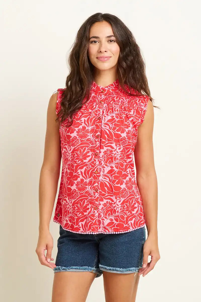 Brakeburn Josie Blouse in Hawaiian Red Puff Sleeve Blouse