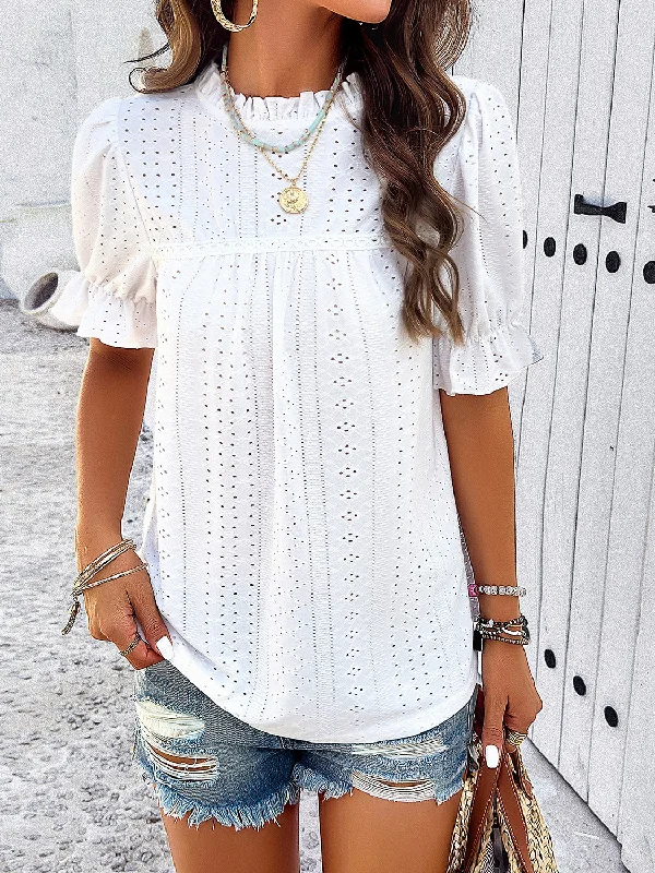 Mock Neck Flounce Sleeve Blouse Elegant Lace Blouse