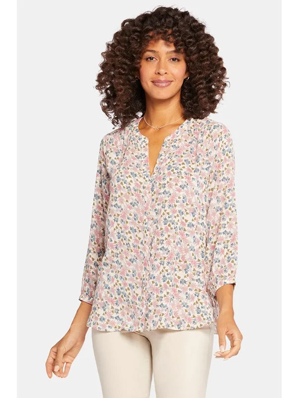 Floral Pintuck Blouse - Harlowe Hill Cotton Casual Blouse