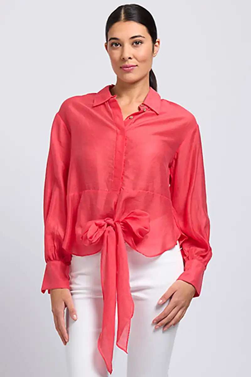 Foil Knot To Be Missed Blouse in Papaya Drape Neck Blouse