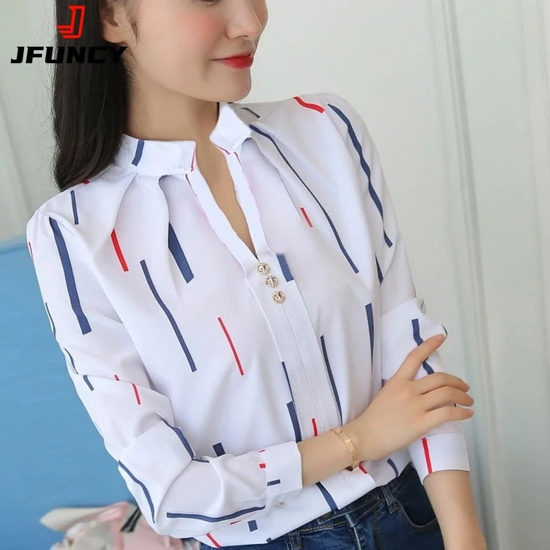 JFUNCY Women White Tops Women's Blouses Fashion Stripe Print Casual Long Sleeve Office Lady Work Shirts Female Slim Blusas Flowy Bohemian Blouse JFUNCY Women White Tops Women's Blouses Fashion Stripe Print Casual Long Sleeve Office Lady Work Shirts Female Slim Blusas Flowy Bohemian Blouse
