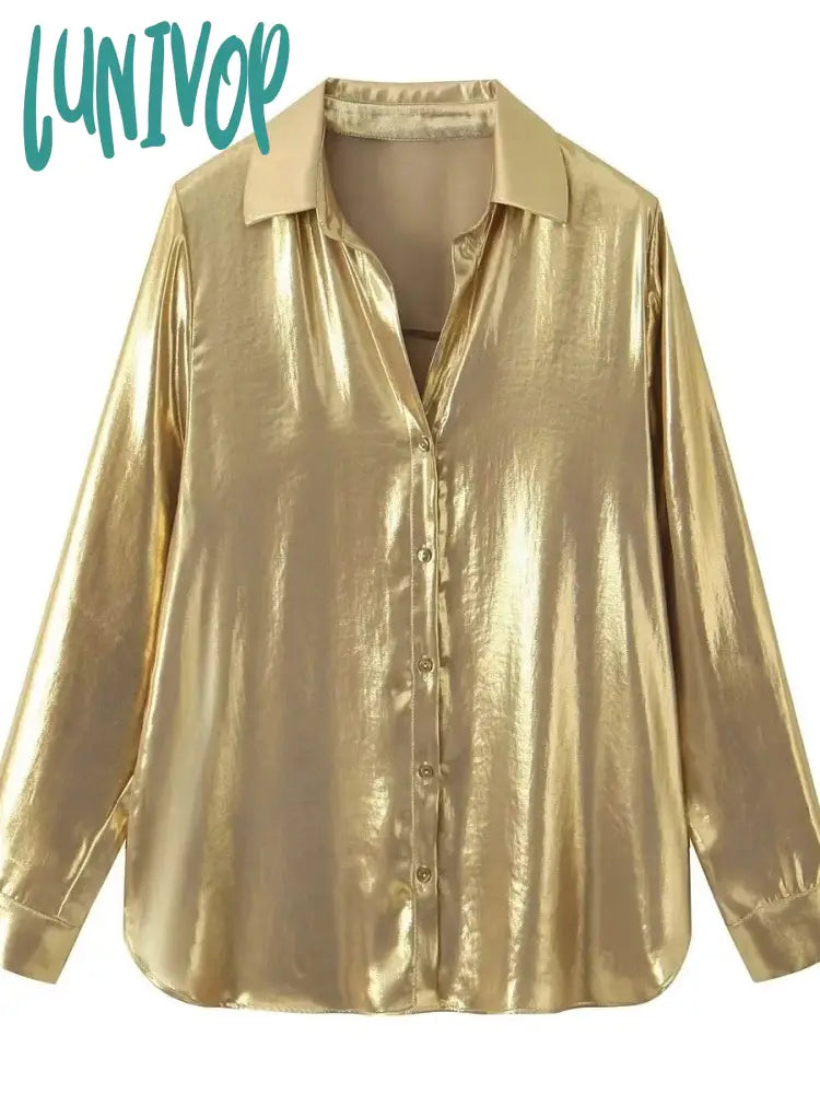 Lunivop Metal Satin Blouse Women Autumn New Long Sleeve Single Breasted Lapel Collar Blouses Female Fashion Casual Shirt Tops Smart Casual Blouse Lunivop Metal Satin Blouse Women Autumn New Long Sleeve Single Breasted Lapel Collar Blouses Female Fashion Casual Shirt Tops Smart Casual Blouse