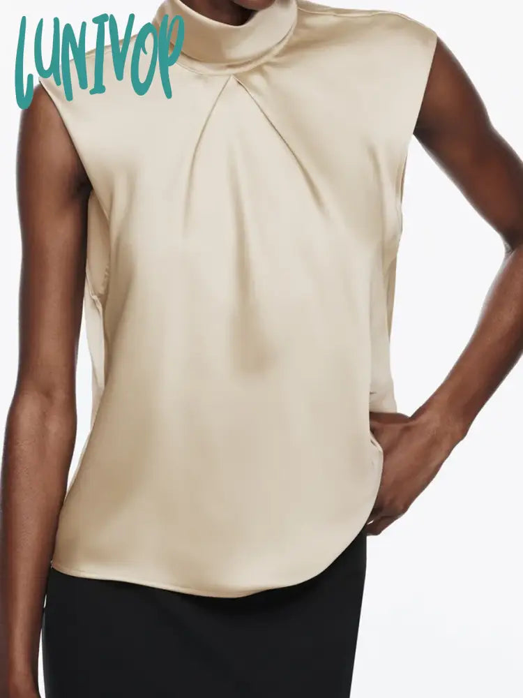 Lunivop Sleeveless Satin Blouse Women 2024 New Elegant Fashion O-neck Solid Color Blouses Spring Summer Casual Simple Blouse Female Office-Ready Blouse Lunivop Sleeveless Satin Blouse Women 2024 New Elegant Fashion O-neck Solid Color Blouses Spring Summer Casual Simple Blouse Female Office-Ready Blouse