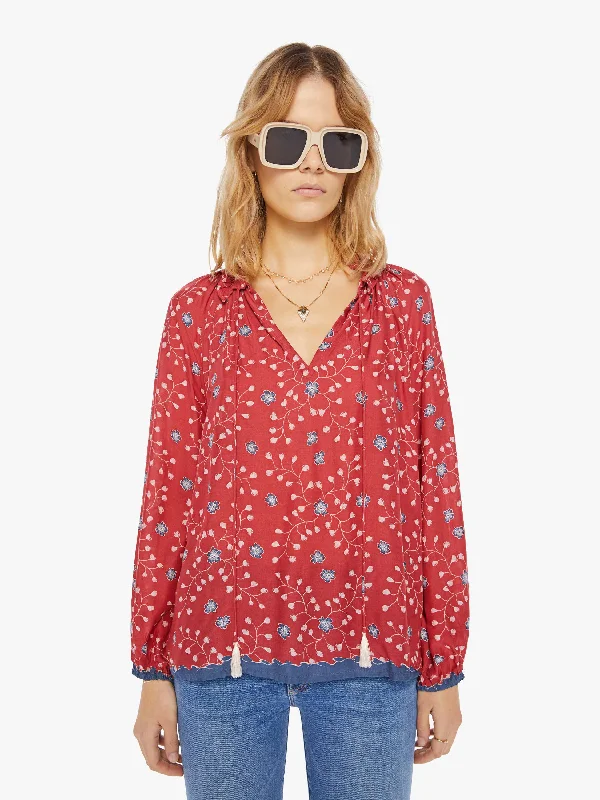 Natalie Martin Penny Blouse - Pinwheel Barn Red Casual Button Blouse