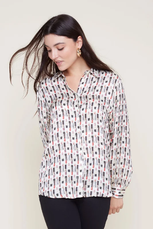 Printed Longsleeve Blouse Pastel Color Blouse