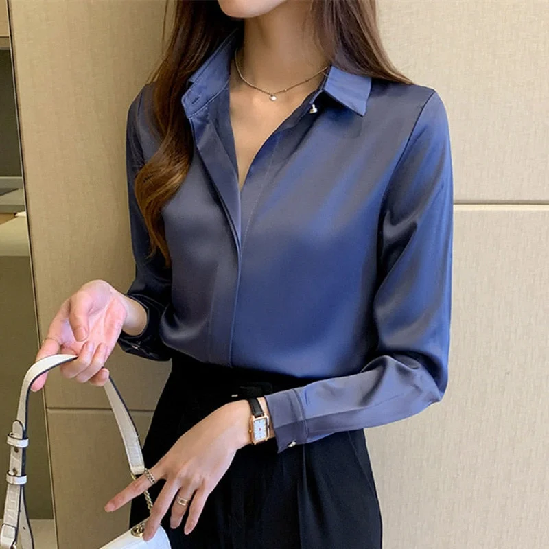 Silk Women's Shirt Long Sleeve Fashion Woman Blouses 2023 Satin Top Female Shirts and Blouse Basic Ladies Tops OL Women Clothing Feminine Puff Blouse