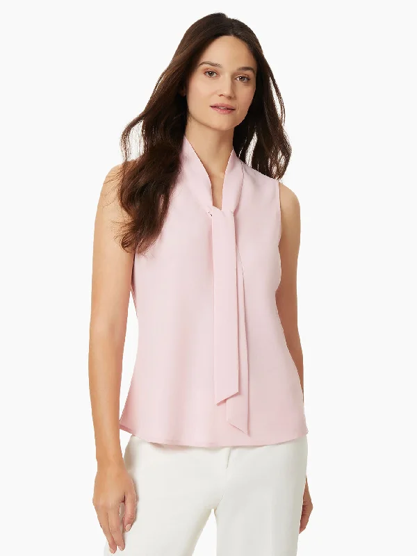 Tie Neck Sleeveless Jasper Crepe Blouse Embellished Collar Blouse