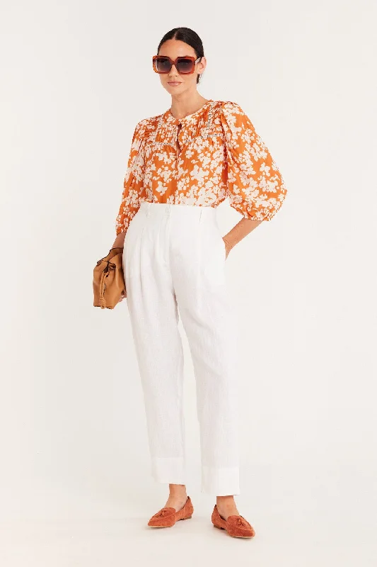 Valencia Blouse - Orange Floral Frilled Cuff Blouse