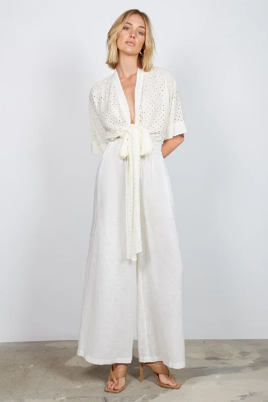 Wish - Jolie Tie Blouse - Ivory Chic Off-Shoulder Blouse