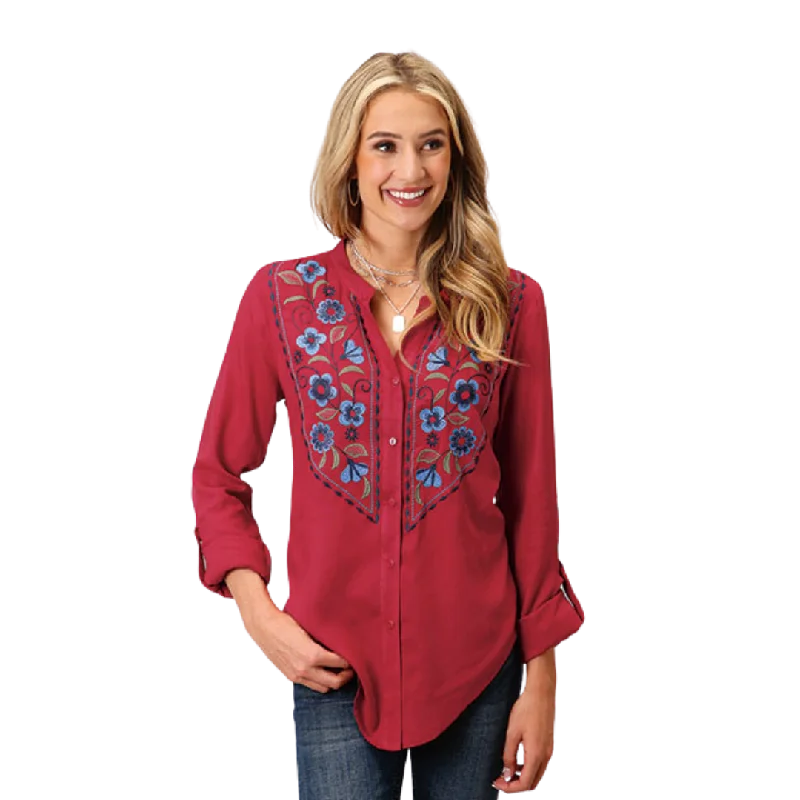 Roper Women's Rasperry Rayon Challis Blouse Vintage Polka Blouse
