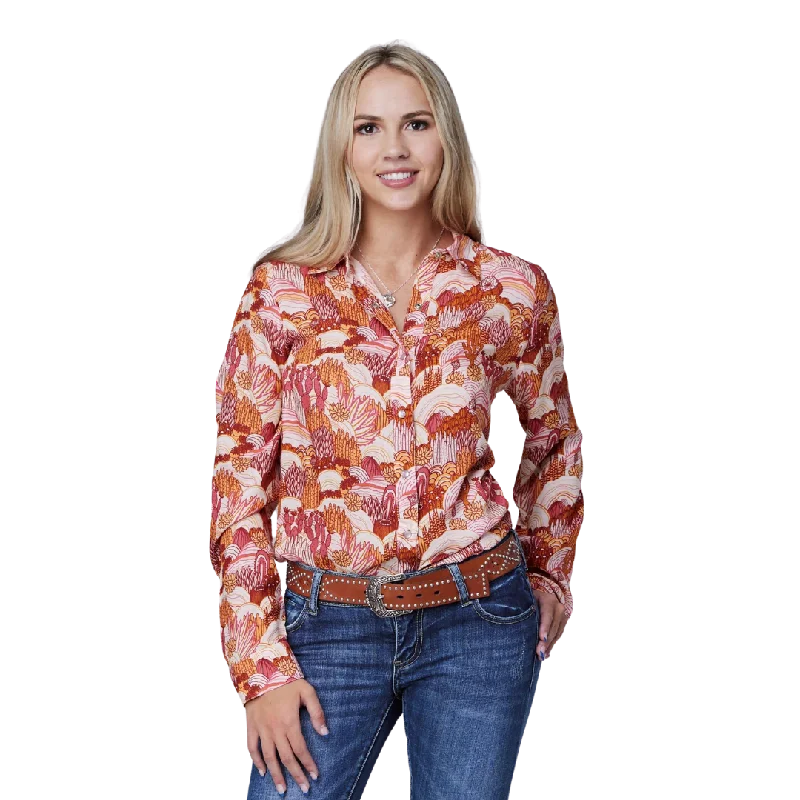 Roper Women's Groovy Cacti Print Rayon Western Blouse Double-Layered Blouse