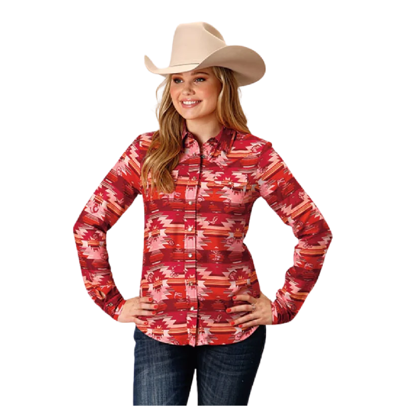 Roper Women's Rayon Aztec Print Western Blouse Vintage Lace Blouse