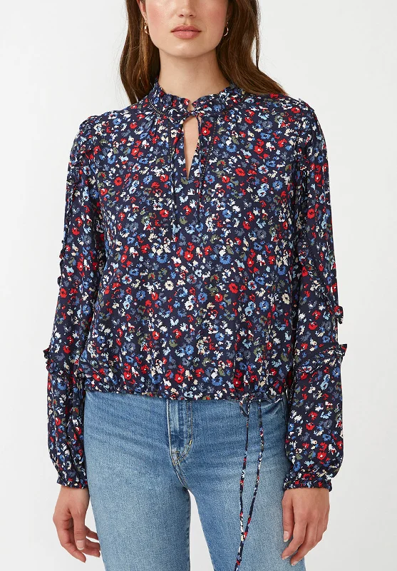 Adeline Women's Tie Neck Blouse in Nautical Floral - WT0521H Sheer Mesh Blouse