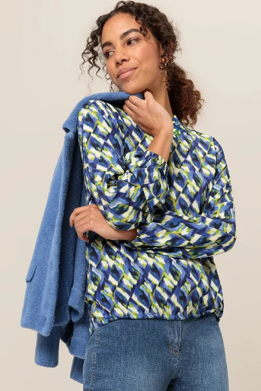 Bianca 45023 Blue Mix Adina Blouse Silky Draped Blouse