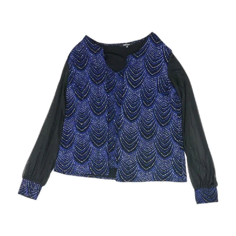 Blue Misc Long Sleeve Blouse Floral Chiffon Blouse