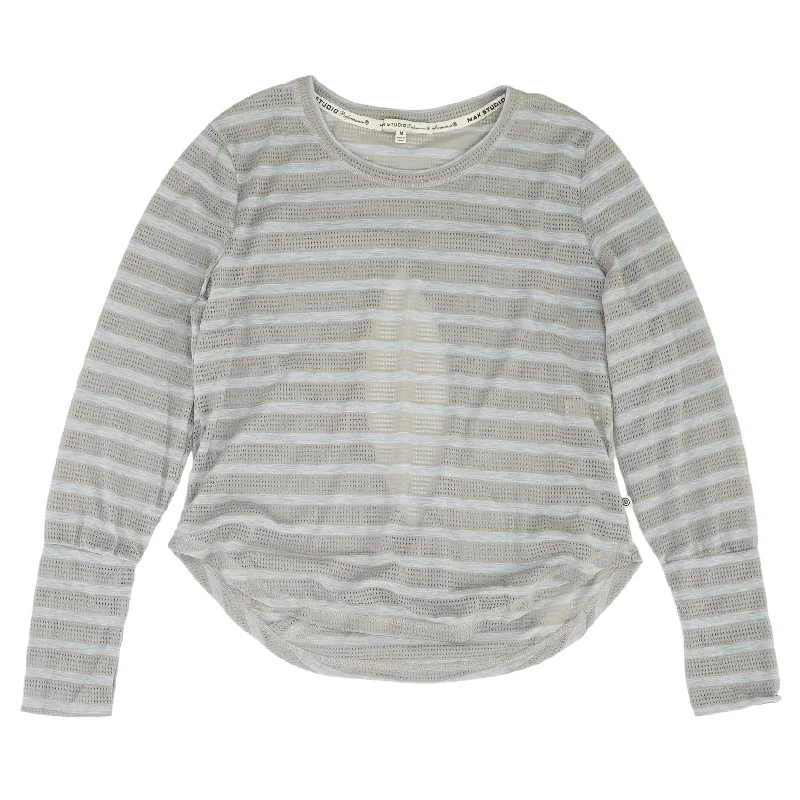 Blue Striped Long Sleeve Blouse Airy Cotton Blouse