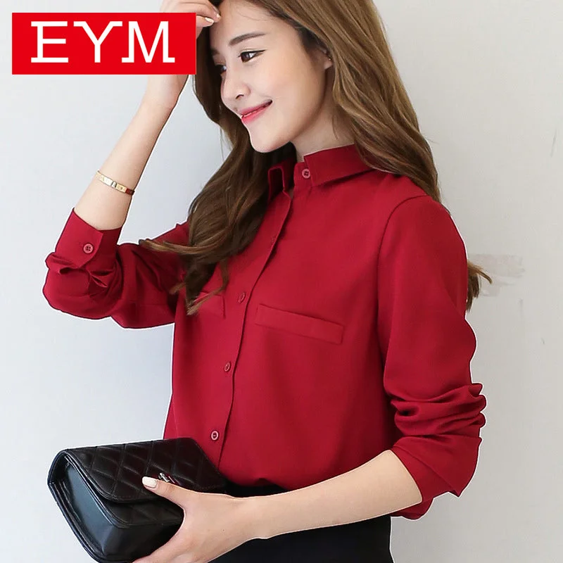 Brand Women Blouse 2017 New Casual Women's Long Sleeved Solid Shirt Plus Size Blouses Ladies Office OL Style Shirts Blusas Casual Relaxed Fit Blouse