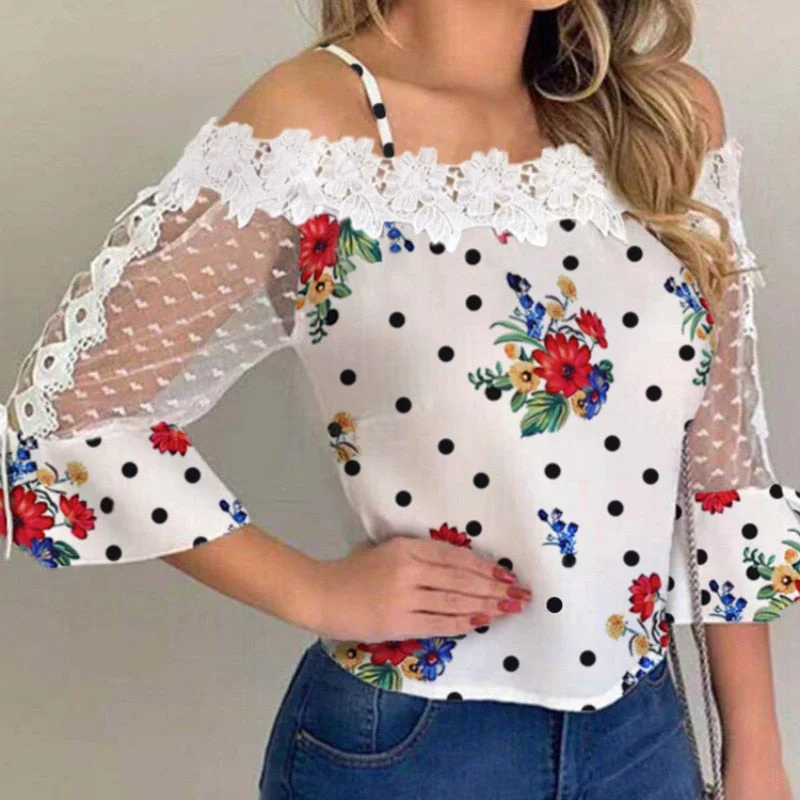 CARA Design Women's Fashion Stylish Floral Design Chiffon Blouse Chic Off-Shoulder Blouse CARA Design Women's Fashion Stylish Floral Design Chiffon Blouse Chic Off-Shoulder Blouse