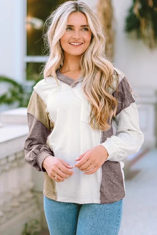 Color Block Exposed Seam Blouse Romantic Lace Blouse