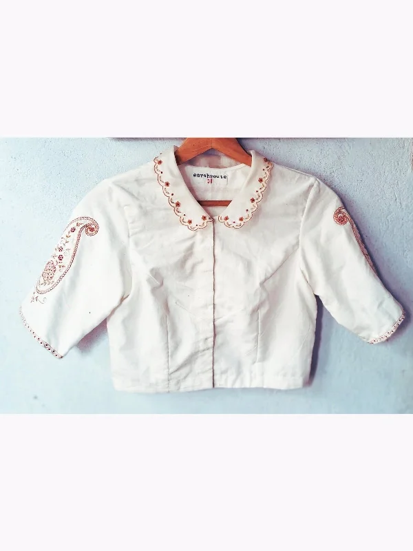 Shefali Hand Embroidered Cotton Blouse Feminine Ruffle Blouse