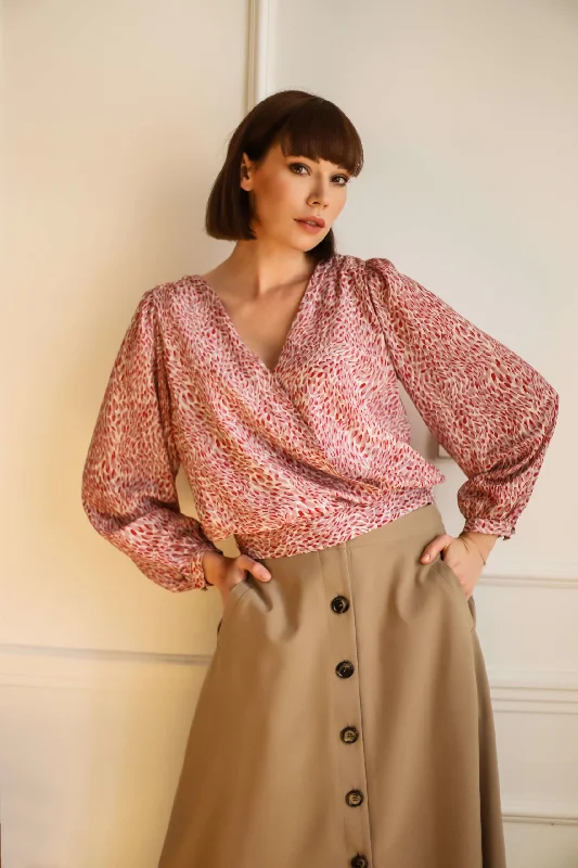 Enteliér Silk Blouse Laurel Burgundy Cotton Casual Blouse