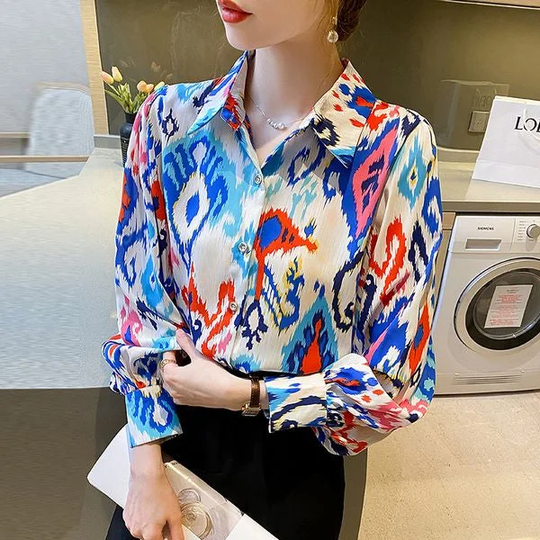 Fashion Long sleeve Lantern sleeve Blouse Chic Wrap Blouse