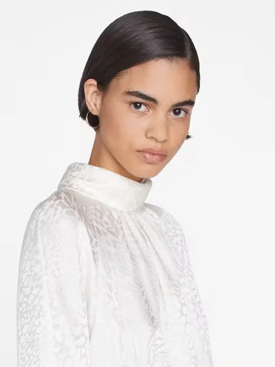 Frame - Foldover Mock Neck Blouse in Off White Soft Knit Blouse