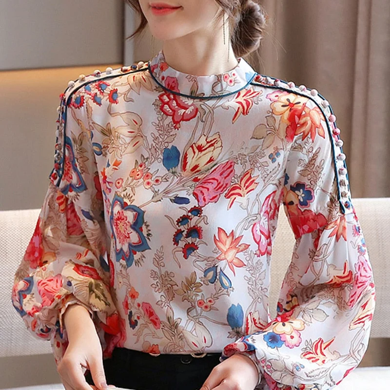 GLORIA Design Women's Fashion Premium Quality Luxury Style Floral Print Blouse Drape Neck Blouse GLORIA Design Women's Fashion Premium Quality Luxury Style Floral Print Blouse Drape Neck Blouse