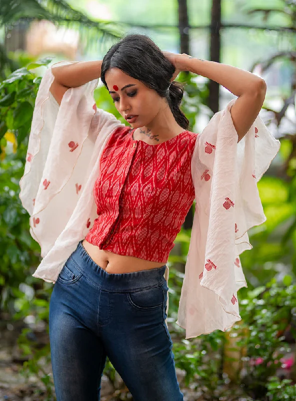 Ikat Jamdani Flared Sleeve Blouse Semi-Sheer Blouse