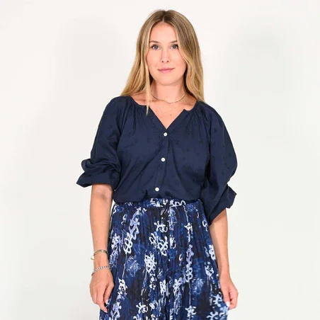 Kerri Rosenthal - Charlie Blouse in Indigo Casual Relaxed Blouse