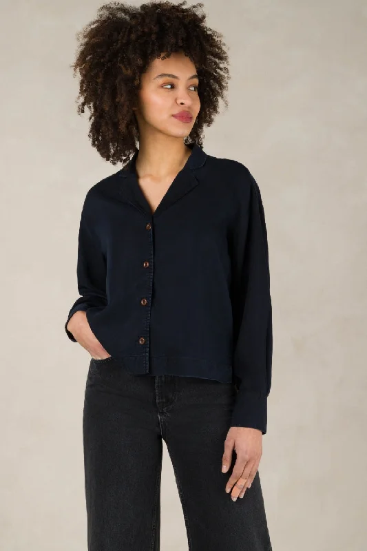 Athalie Blouse Blue Black Asymmetric Hem Blouse