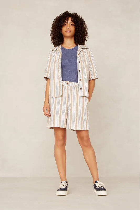 Morrigan Blouse Ecru Hemp Stripe Soft Knit Blouse