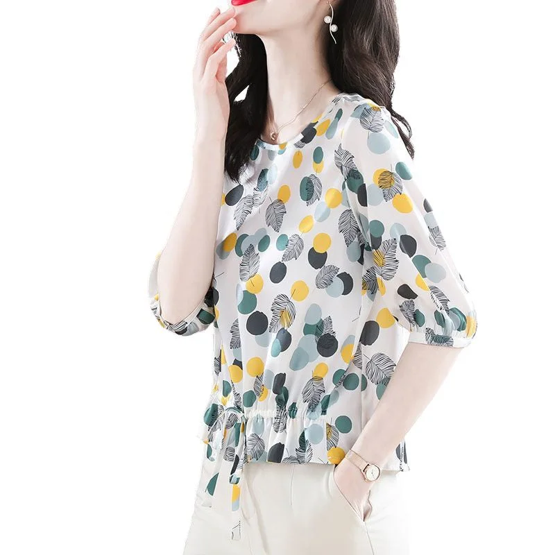 MARLEY Design Women's Fashion Stylish Polka Dots Chiffon Blouse Top Elegant Silk Blouse
