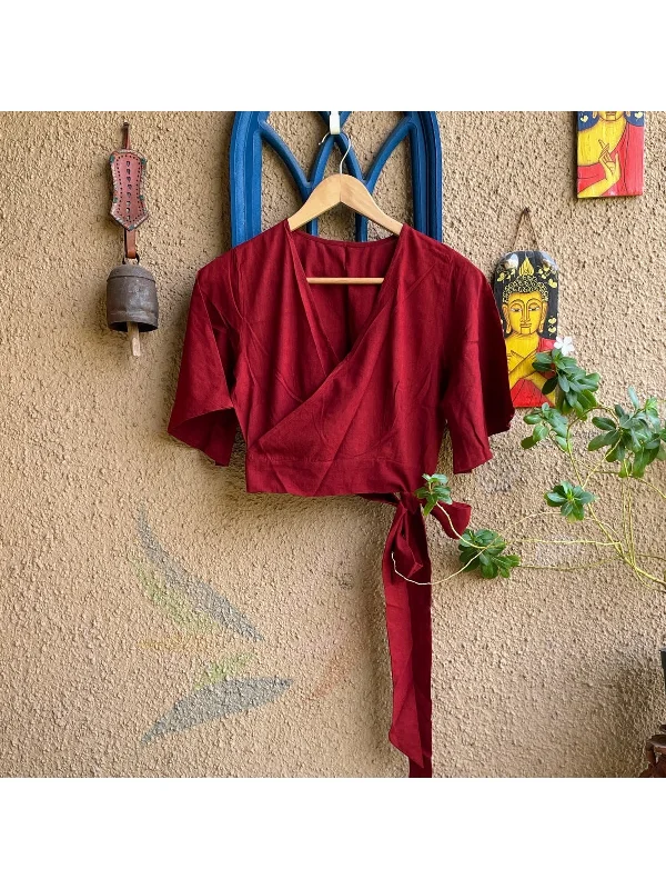 Maroon Cotton Blouse Sleeveless Chiffon Blouse