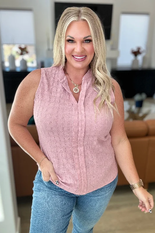 Matter of Fact Pleat Front Sleeveless Blouse in Pink Casual Stripe Blouse