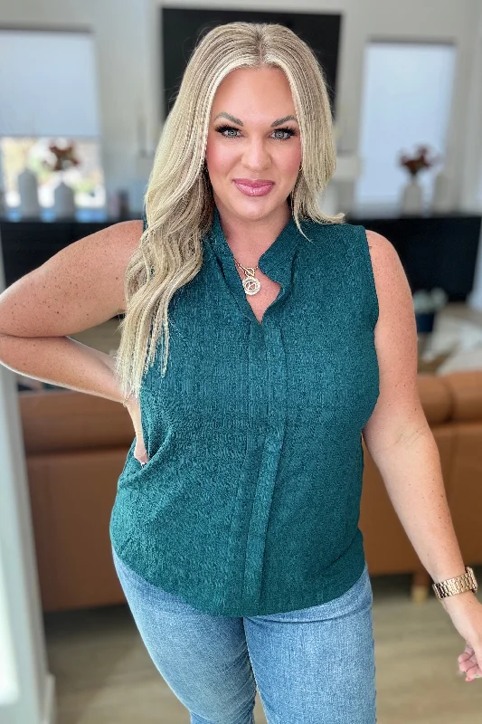 Matter of Fact Pleat Front Sleeveless Blouse in Sea Green Double Button Blouse