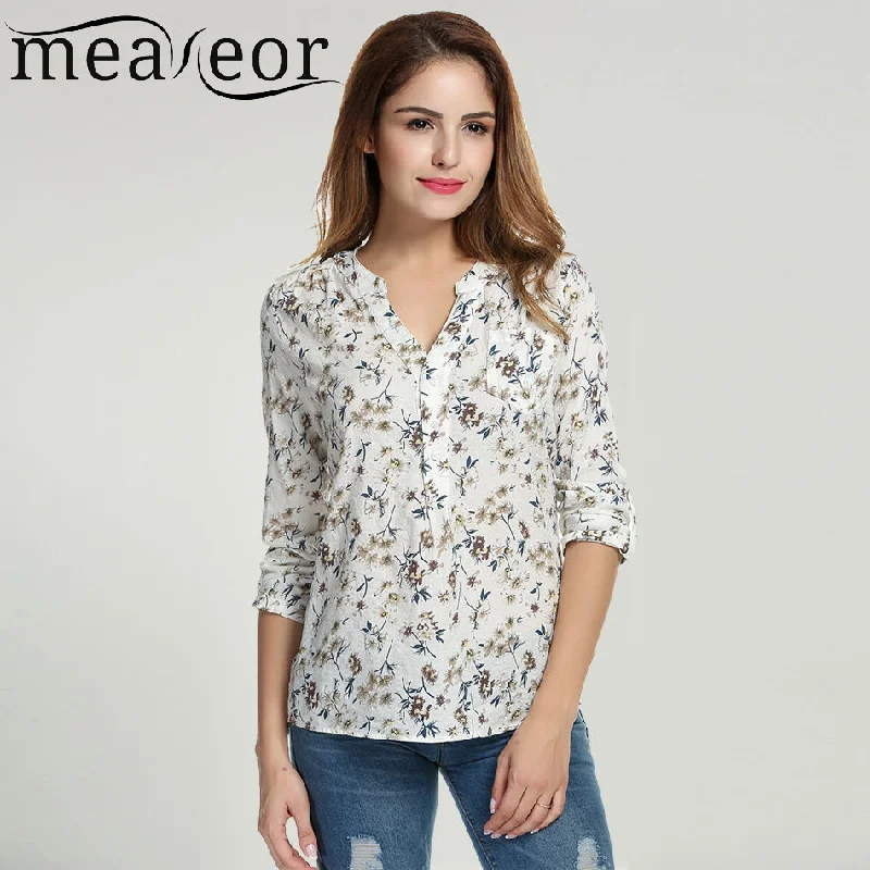 Meaneor Women Floral Print Blouse Tops 1950s 60s Vintage Autumn Clothing Casual Roll Up Sleeve Cotton Fabric High Quality Blouse Lightweight Floral Blouse Meaneor Women Floral Print Blouse Tops 1950s 60s Vintage Autumn Clothing Casual Roll Up Sleeve Cotton Fabric High Quality Blouse Lightweight Floral Blouse
