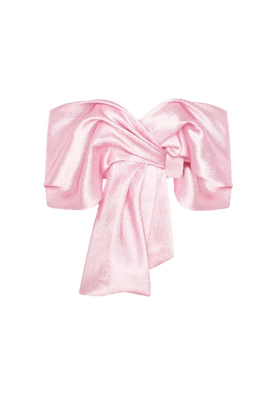 Pink organza off-shoulder blouse with meringue flounces, Xo Xo High Neck Blouse