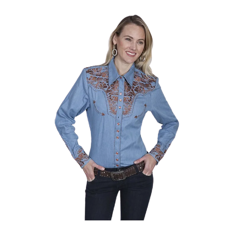 Scully Leather Women's Floral Snap Blouse Lightweight Floral Blouse