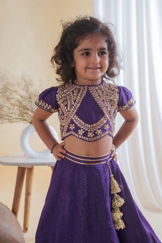 Pre-Order: Purple Gota Embroidered Blouse with Ghagra Set Frilled Cuff Blouse