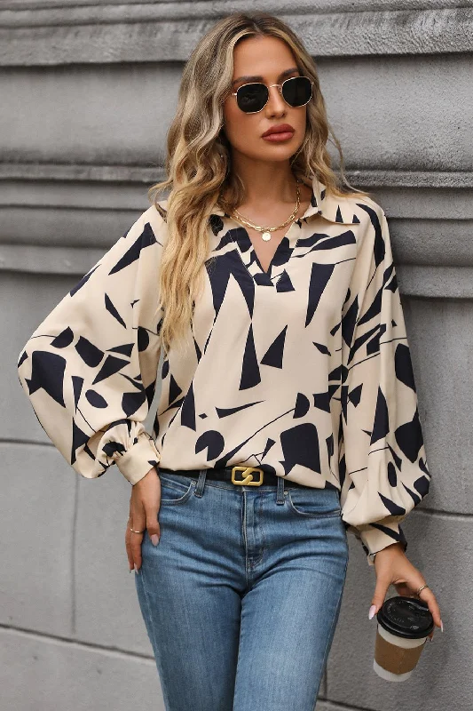 Printed Johnny Collar Blouse Side Tie Blouse