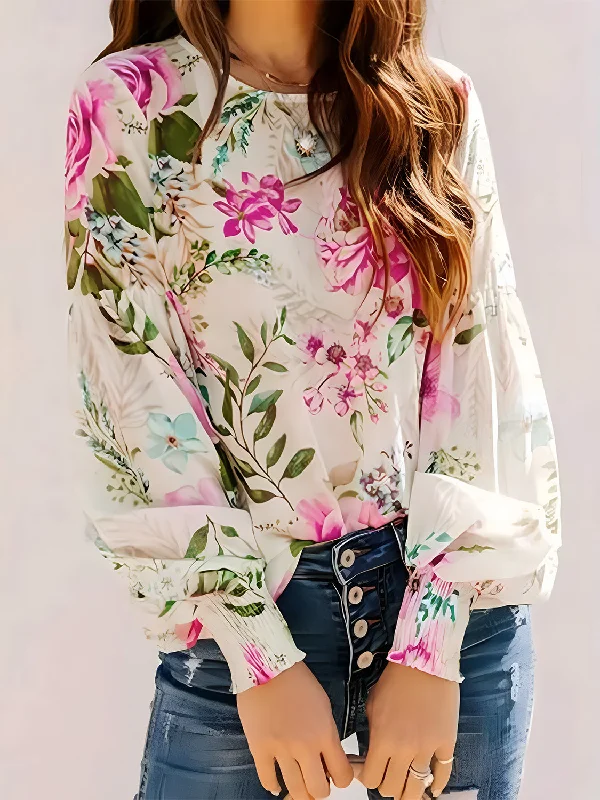 Floral Lantern Sleeve Blouse Business Casual Blouse