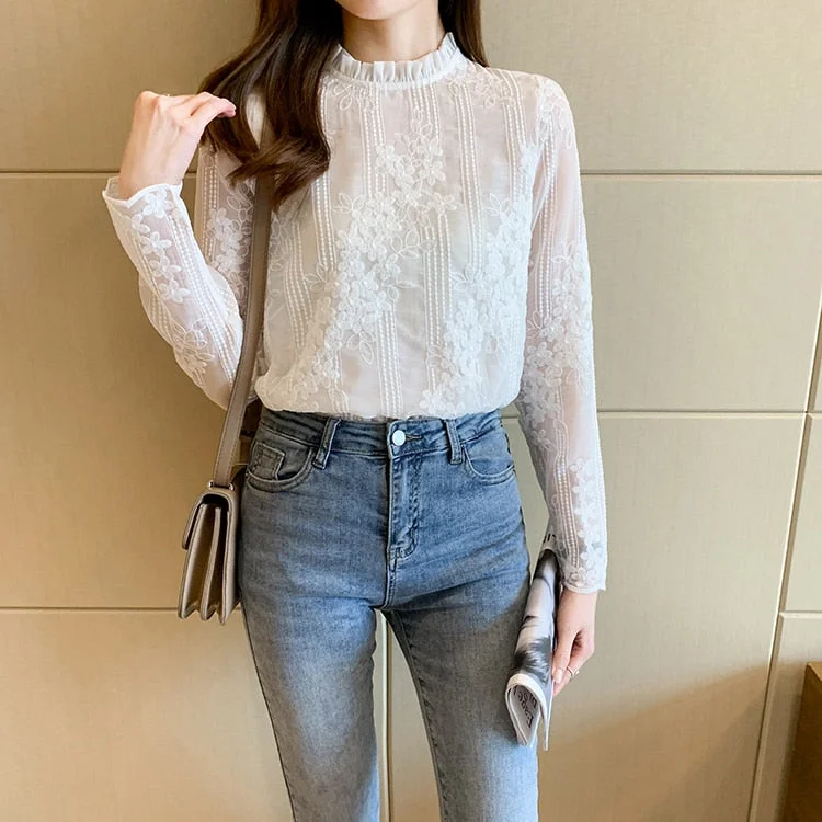 QIQI Women's Fashion Stylish Long Sleeves Elegant Vintage Floral Lace Blouse Top Airy Cotton Blouse QIQI Women's Fashion Stylish Long Sleeves Elegant Vintage Floral Lace Blouse Top Airy Cotton Blouse
