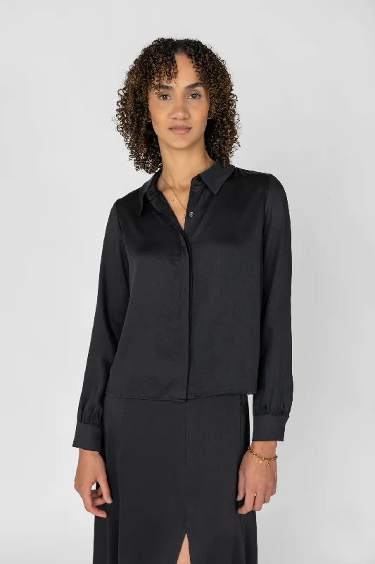 Satin Blouse Black Office Formal Blouse