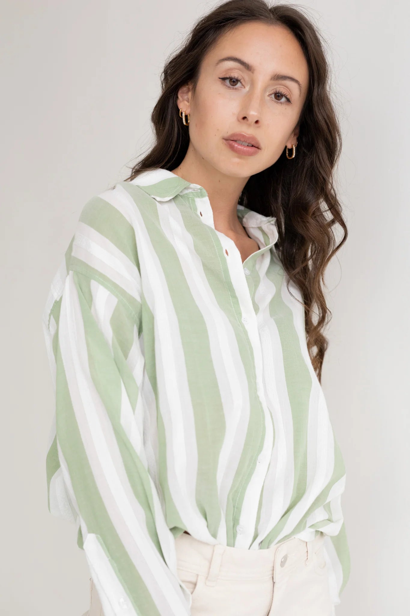 Striped Blouse Green/White Short Sleeve Blouse