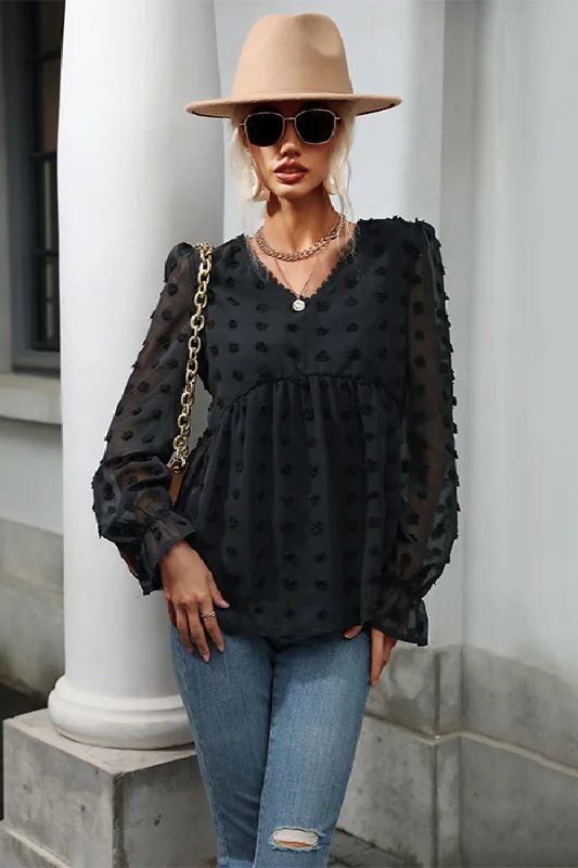 Swiss Dot Peplum Blouse Office-Ready Blouse